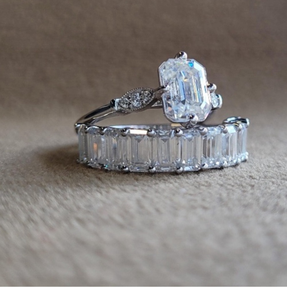 4ct Moissanite Emerald Set